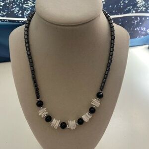 Elegant Black and White Beaded Necklace